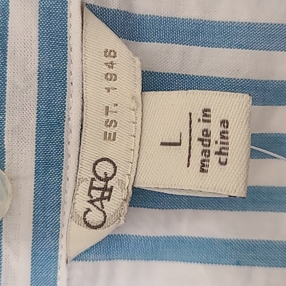CATO Women's Blue & White Striped Button Up Blouse Puff Sleeves - Size Large NWT - Picture 7 of 13